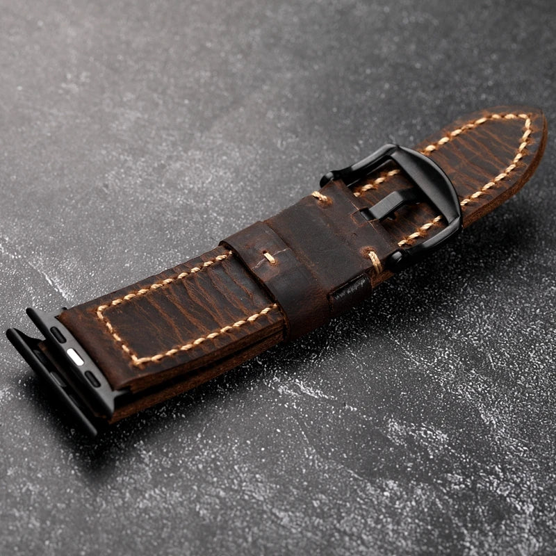 Handmade Italian Cowhide Leather Watchband For Apple Watch 49mm 45mm