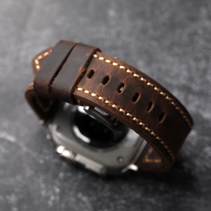 Handmade Italian Cowhide Leather Watchband For Apple Watch 49mm 45mm