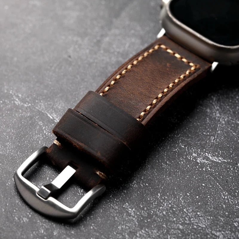 Handmade Italian Cowhide Leather Watchband For Apple Watch 49mm 45mm