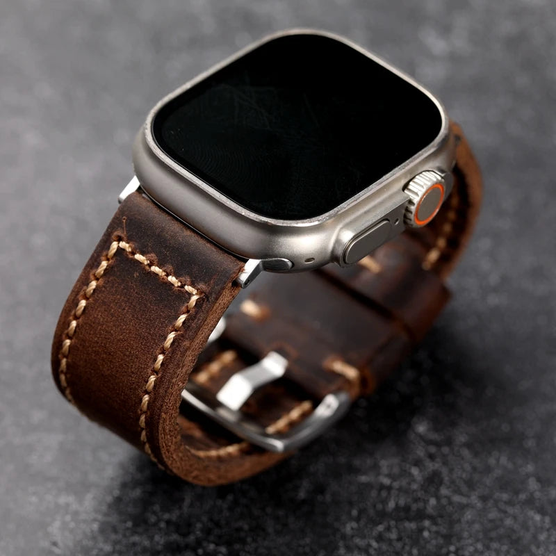 Handmade Italian Cowhide Leather Watchband For Apple Watch 49mm 45mm